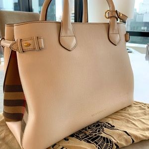 SOLD Burberry Medium Banner House Check White Tote